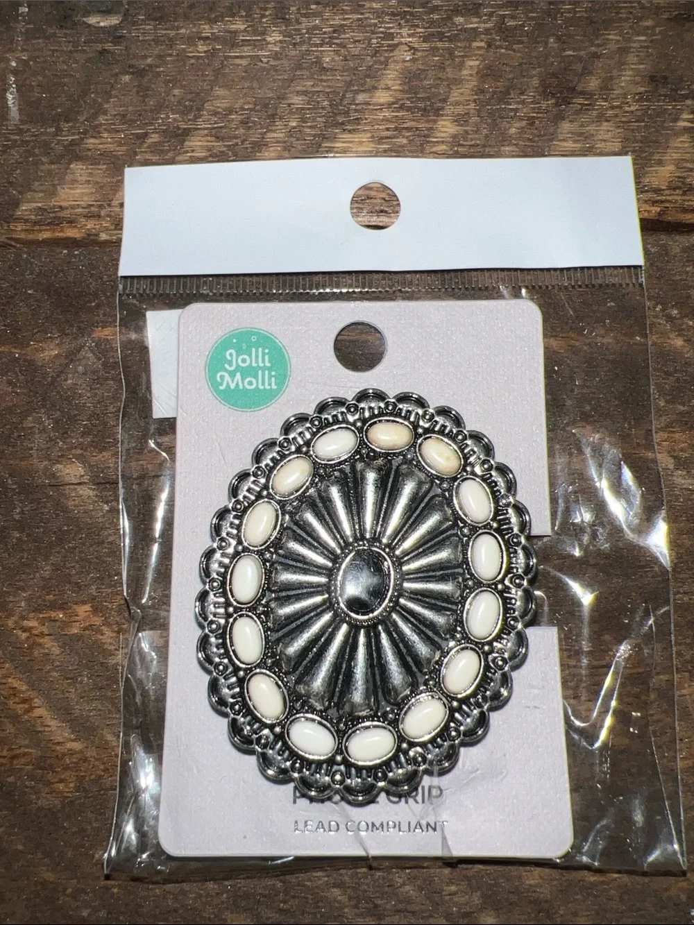 Silver and White Decorative Concho phone grip